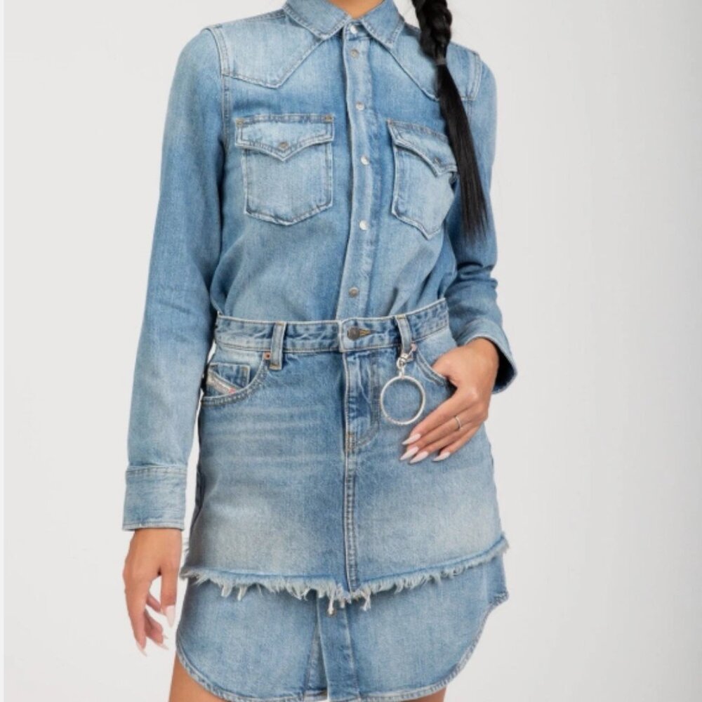 Diesel Women’s De-Desy-P Dress Shirt With Detached Skirt